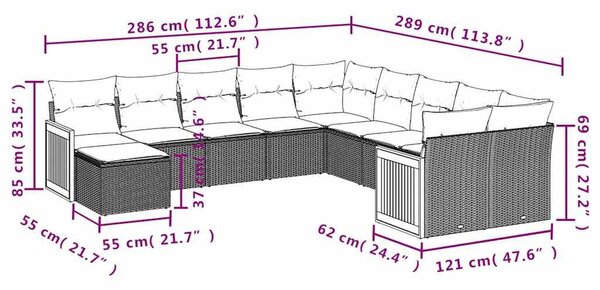 VidaXL 11 db fekete polyrattan kerti kanapégarnitúra párnákkal