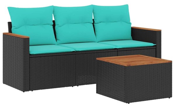 VidaXL 4 db fekete polyrattan kerti kanapégarnitúra párnákkal