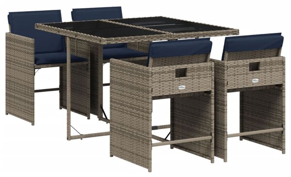 VidaXL 5 db szürke polyrattan kerti étkezőgarnitúra párnákkal