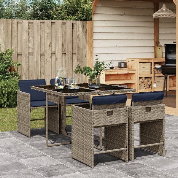 VidaXL 5 db szürke polyrattan kerti étkezőgarnitúra párnákkal