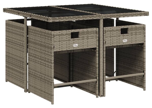 VidaXL 5 db szürke polyrattan kerti étkezőgarnitúra párnákkal