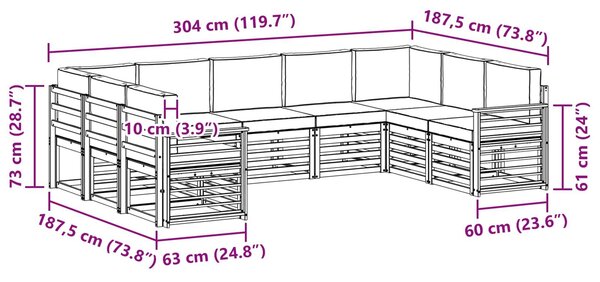 VidaXL Kültéri kanapé szett 9 pcs Fehér és Bézs 304 x 187,5 x 73 cm