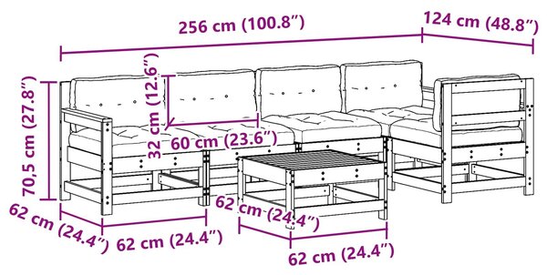 VidaXL Kerti lounge szett 6 pcs Viaszbarna Tömör Fenyőfa