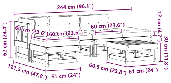 VidaXL Kerti lounge szett 6 pcs Viaszbarna Tömör Fenyőfa