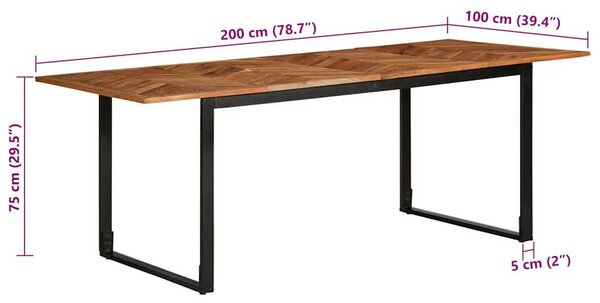 Tömör akácfa étkezőasztal 200 x 100 x 75 cm