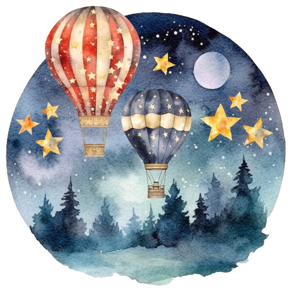 PIPPER. Kör alakú falmatrica "Hőlégballonok az erdő felett" Méret: 100cm