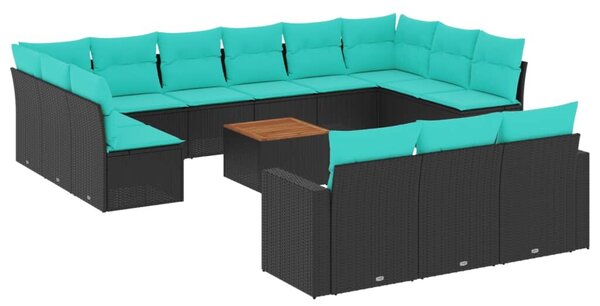 VidaXL 14 részes fekete polyrattan kerti ülőgarnitúra párnákkal