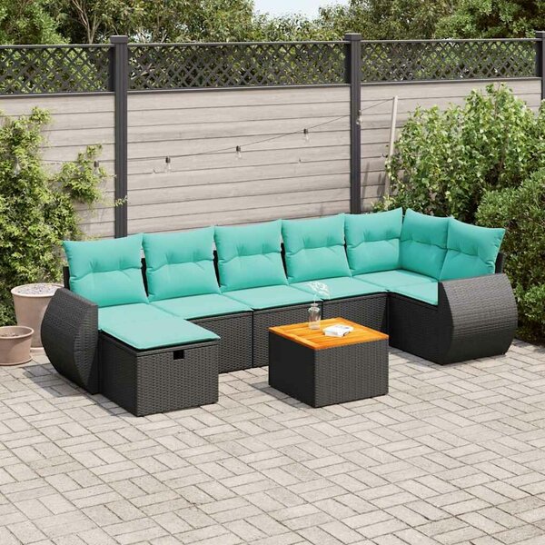 VidaXL 8 részes fekete polyrattan kerti ülőgarnitúra párnákkal