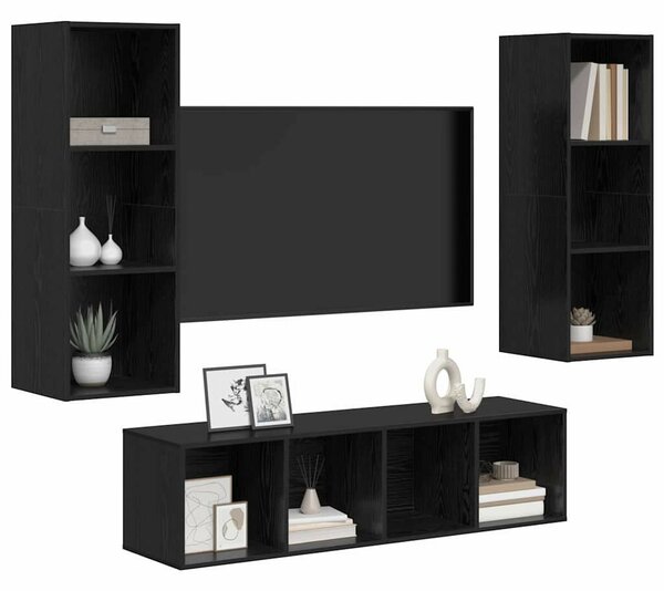 TV Szekrény Szett 3 pcs Musta tammi 37 x 37 x 142.5 cm Faanyag