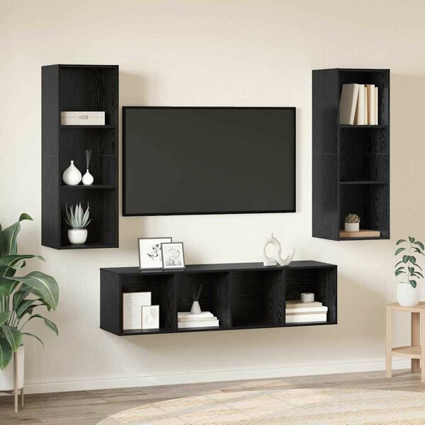 TV Szekrény Szett 3 pcs Musta tammi 37 x 37 x 142.5 cm Faanyag