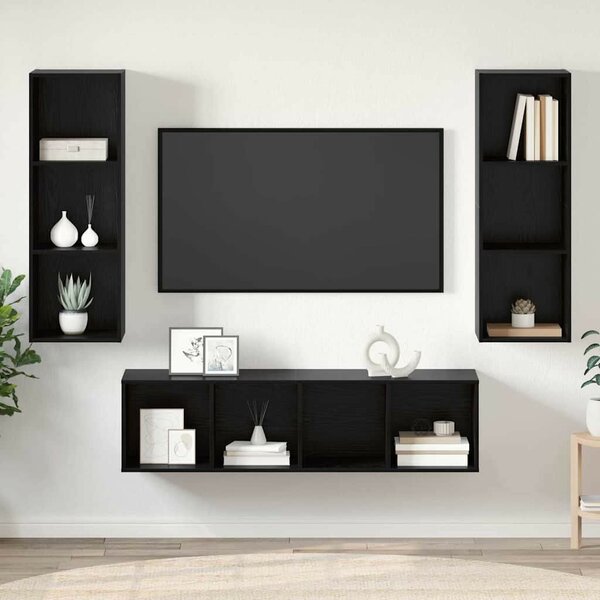 TV Szekrény Szett 3 pcs Musta tammi 37 x 37 x 142.5 cm Faanyag