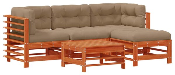 VidaXL Kerti lounge szett 5 pcs Viaszbarna Tömör Fenyőfa