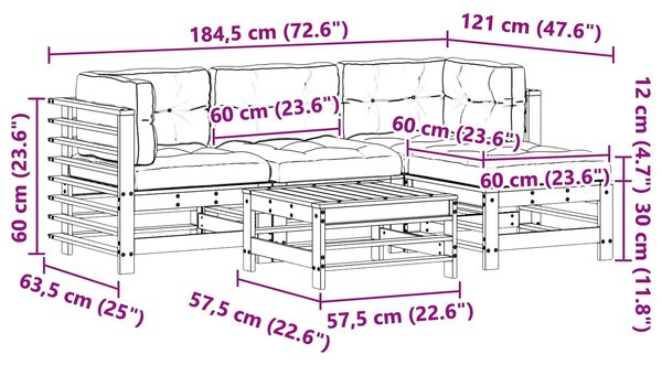 VidaXL Kerti lounge szett 5 pcs Viaszbarna Tömör Fenyőfa