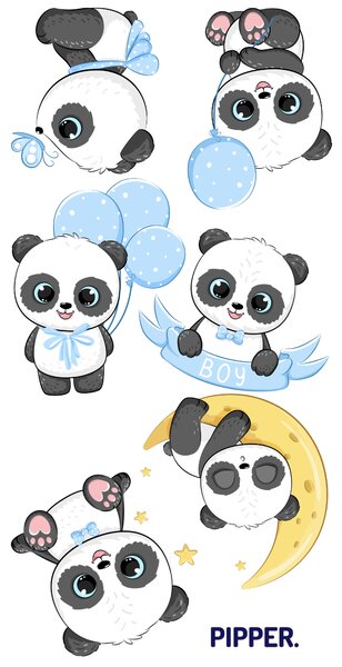 PIPPER. Falmatrica "Panda - fiú" Anyag: Fehér vinil