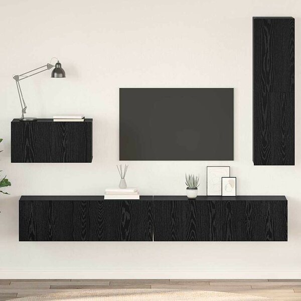 Fali TV Szekrény 4 pcs Musta tammi 200 x 30 x 30 cm Műanyag Fa