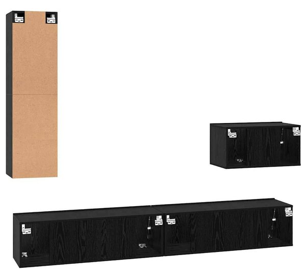Fali TV Szekrény 4 pcs Musta tammi 200 x 30 x 30 cm Műanyag Fa