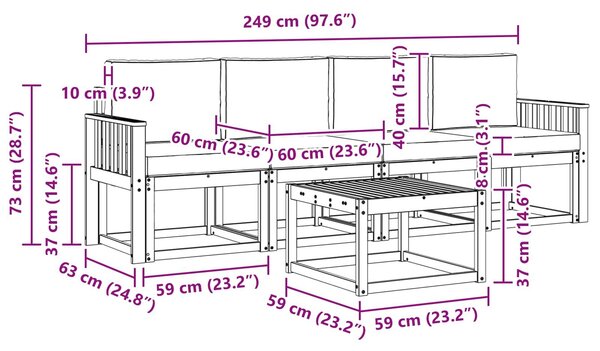 VidaXL Kültéri kanapé szett párnával 5 pcs Fehér és Krém színű