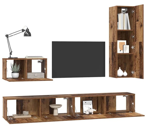TV Szekrény Szett 4 pcs Régi fa 200 x 30 x 30 cm Faanyag