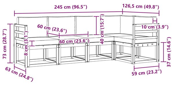 VidaXL Kültéri kanapé szett párnával 5 pcs Fehér és Világosszürke