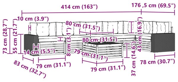 VidaXL Kültéri kanapé szett 7 pcs Természetes és Világosszürke