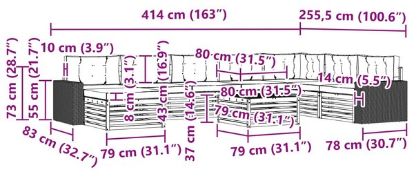 VidaXL Kültéri kanapé szett 9 pcs Természetes és bézs Tömör Akácfa