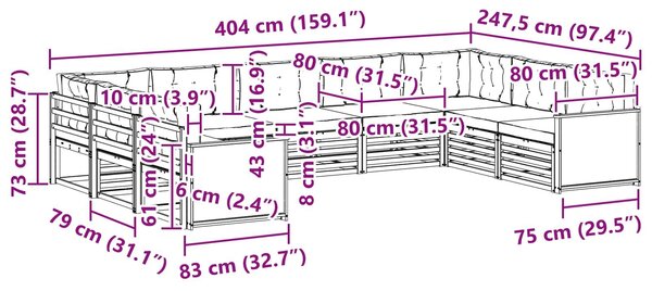 VidaXL Kültéri kanapé szett 9 pcs Természetes és Világosszürke