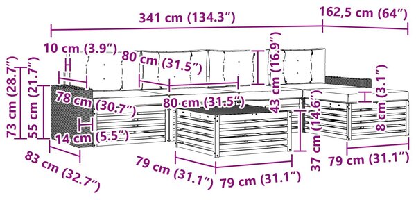 VidaXL Kültéri kanapé szett 6 pcs Természetes és bézs 79 x 79 x 37 cm