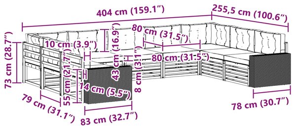 VidaXL Kültéri kanapé szett 9 pcs Természetes és antracit Tömör Akácfa