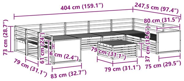 VidaXL Kültéri kanapé szett 10 pcs Természetes Tömör Akácfa