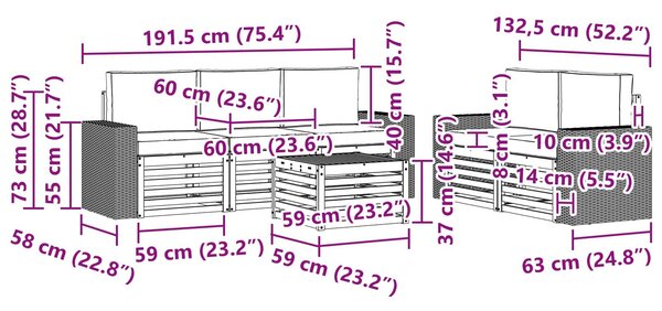 VidaXL Ülőgarnitúrák párnával 6 pcs Tömör Akácfa