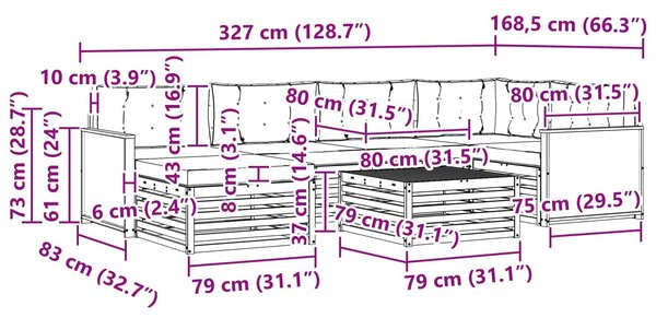 VidaXL Kültéri kanapé szett párnával 7 pcs Természetes és antracit