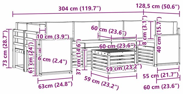 VidaXL Kültéri kanapé szett 8 pcs Természetes és Világosszürke