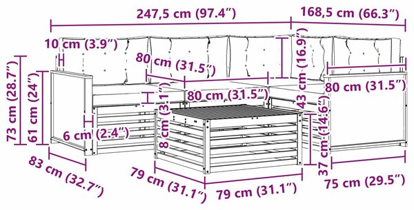 VidaXL Kültéri kanapé szett 5 pcs Természetes és bézs 79 x 79 x 37 cm