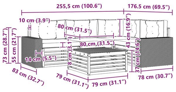 VidaXL Kültéri kanapé szett 5 pcs Természetes és bézs 79 x 79 x 37 cm