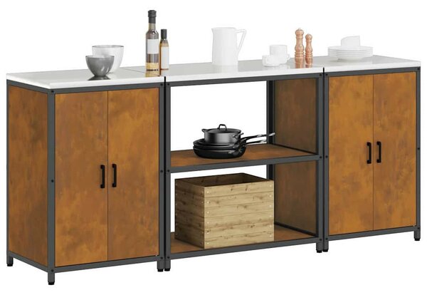Konyhai Tároló Készlet polcokkal 3 pcs Rozsdás 210 x 50 x 92 cm