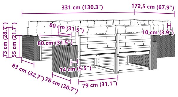 VidaXL Kültéri kanapé szett párnával 7 pcs Természetes és antracit