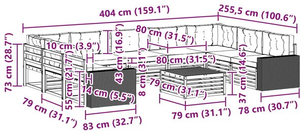 VidaXL Kültéri kanapé szett párnával 10 pcs Természetes és krémszínű