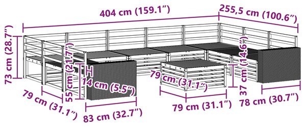 VidaXL Kültéri kanapé szett 10 pcs Természetes Tömör Akácfa