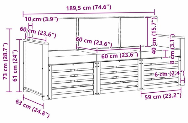 VidaXL Ülőgarnitúrák párnával 3 pcs Tömör Akácfa