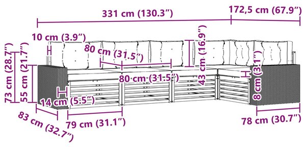 VidaXL Kültéri kanapé szett 5 pcs Természetes és antracit