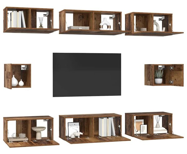 TV Szekrény Szett Falra szerelhető 8 pcs Régi fa Faanyag