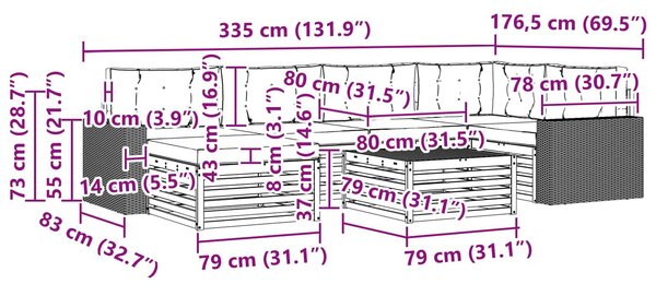 VidaXL Kültéri kanapé szett párnával 7 pcs Természetes és krémszínű