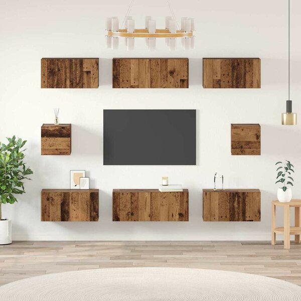 TV Szekrény Szett Falra szerelhető 8 pcs Régi fa Faanyag