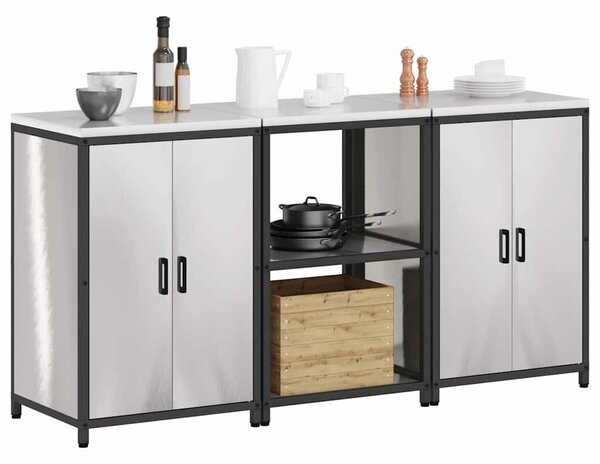 Konyhai Tároló Készlet polcokkal 3 pcs Ezüst 180 x 50 x 92 cm