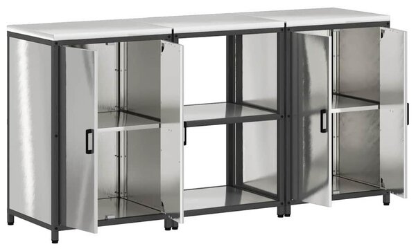 Konyhai Tároló Készlet polcokkal 3 pcs Ezüst 180 x 50 x 92 cm