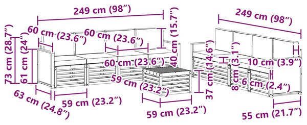 VidaXL Ülőgarnitúrák párnával 9 pcs Tömör Akácfa