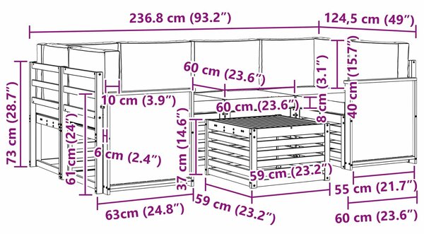 VidaXL Kültéri kanapé szett 7 pcs Természetes és Világosszürke