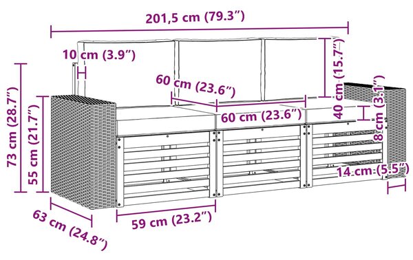 VidaXL Ülőgarnitúrák párnával 3 pcs Tömör Akácfa
