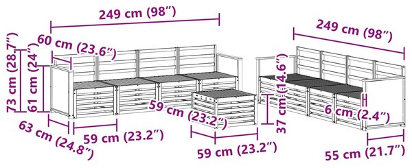 VidaXL Ülőgarnitúrák 9 pcs Tömör Akácfa