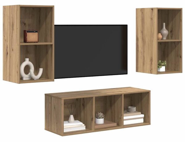 TV Szekrény Szett 3 pcs kézműves tölgy 37 x 37 x 107 cm Faanyag